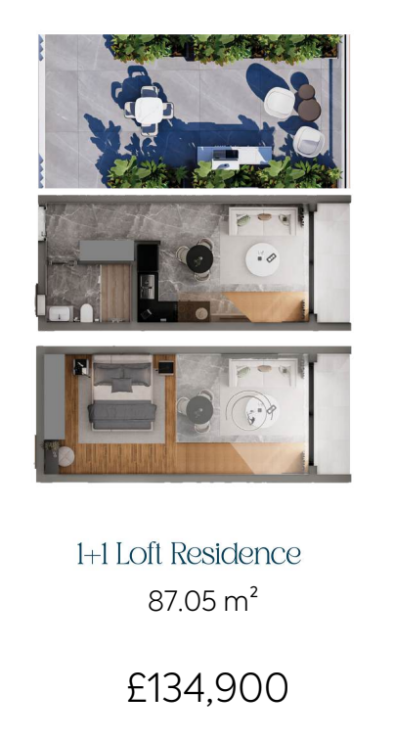 Prestigious Loft 1+1 Apartments at Lagoon Verde Residences & Resort -ÖTÜKEN, Farmagusta, Northern Cyprus