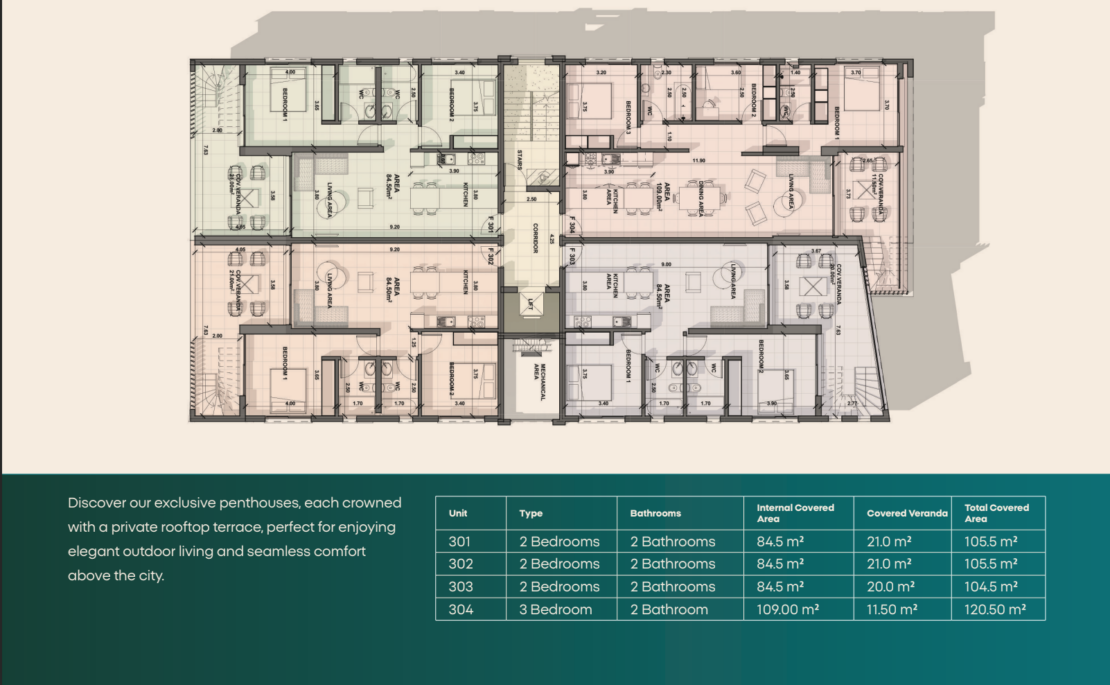 Elegant Emerald Resort Style Apartments – 3 Bed Apartments with a Private Roof Terrace, just Minutes from the Beach and Paphos City Centre.