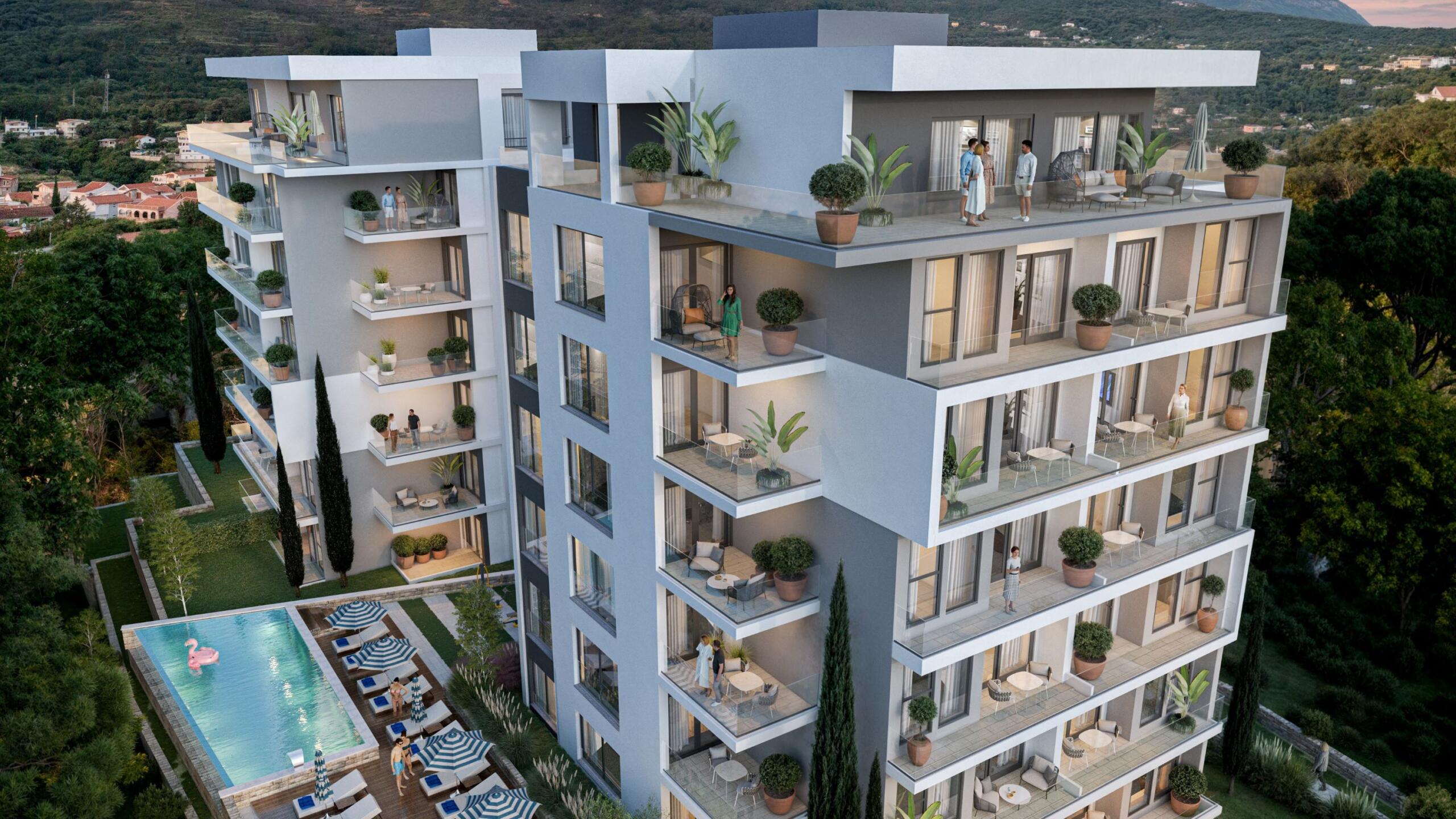 Apartments in Bar with a Pool and Breathtaking Sea View