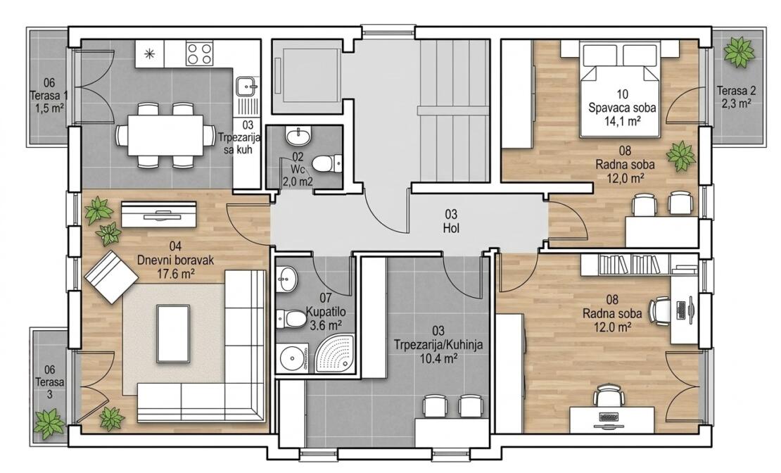 A unique apartment with three terraces in the Seven Stars residential complex in Budva, Lazi.