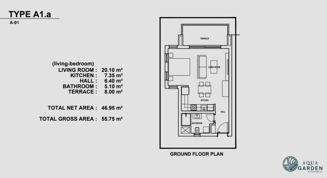 Aqua Garden – Rental Guarantee 7% – Studio Terrace Apartments , Esentepe, Northern Cyprus