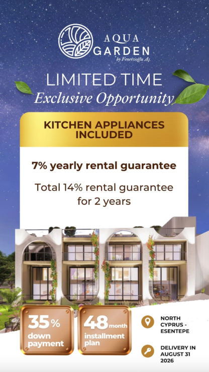 Aqua Garden – 1 + 1 Loft Apartment – Rental Guarantee 7% , Esentepe, Northern Cyprus