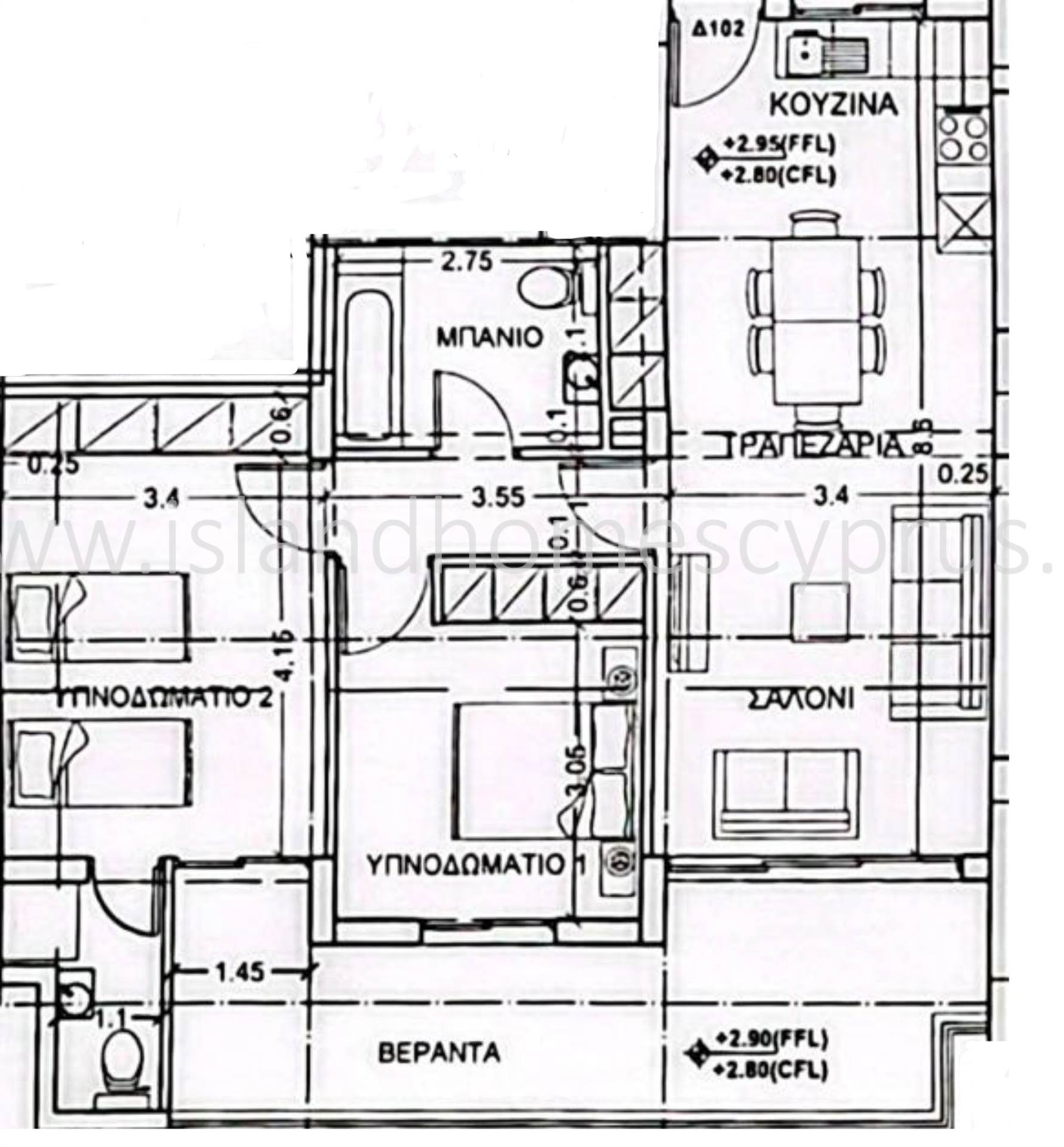 2 bedroom Apartment in Kapparis, Famagusta, Cyprus – ObK103dp
